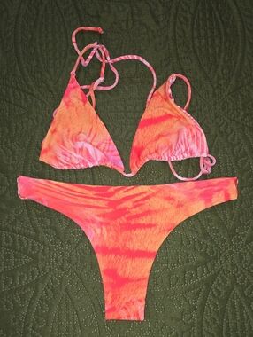 Skatie Makaha Pink-Orange Tie-Dye Triangle Bikini Set